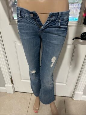 7 For All Mankind Light Blue Distressed Flare Jeans